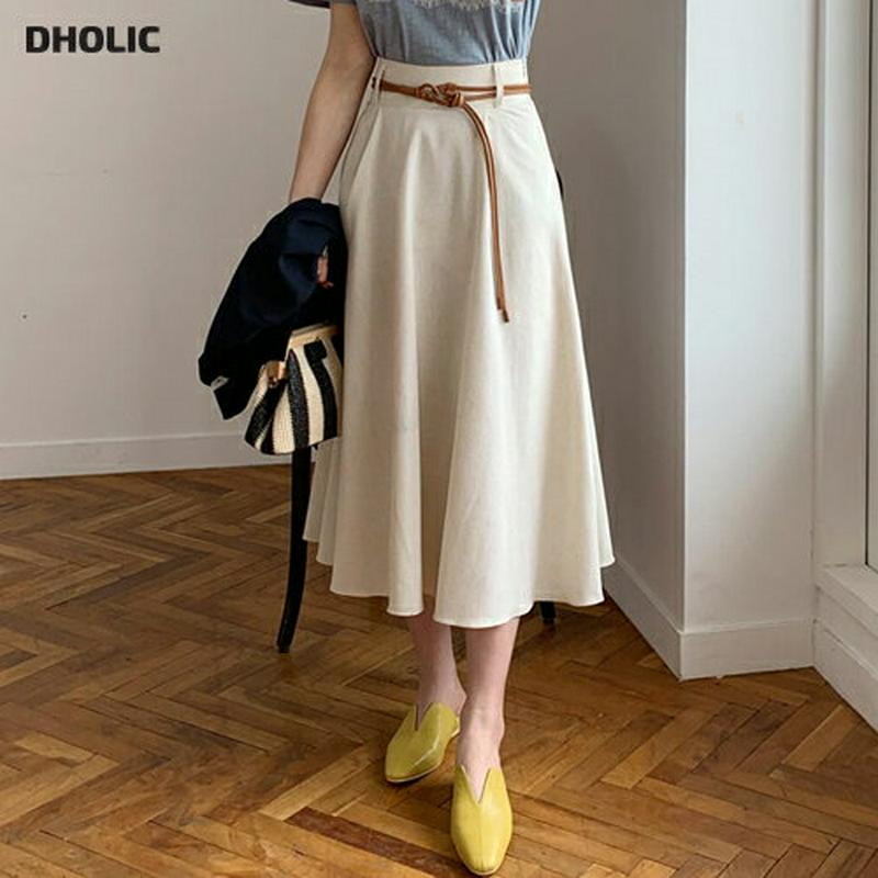 リボン付リネン混スカート・全4色・t61590 レディース【sk】【スカート ロング ロングスカート リネン 単色 無地 シンプ