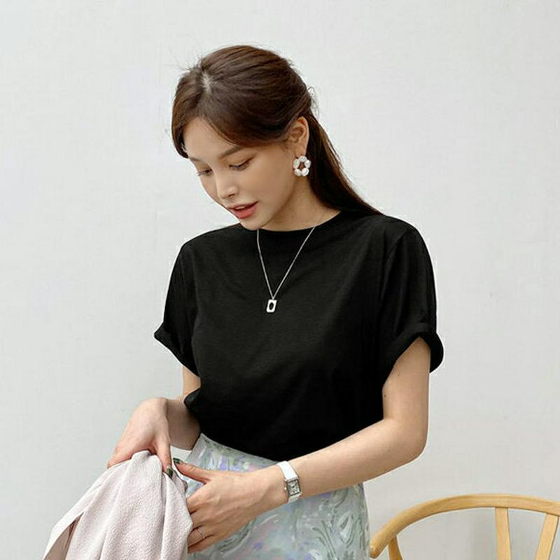 ショートスリーブTシャツ・全3色・b61566 レディース【tops】【トップス Tシャツ 半袖 半そで ショート丈 単色 無地