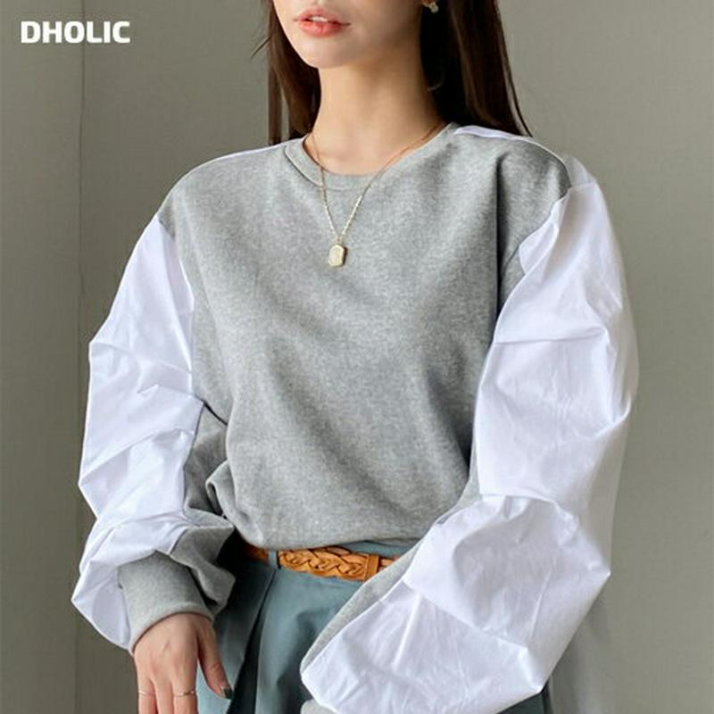 コントラストパフTシャツ・全3色・t61572 レディース【tops】【トップス Tシャツ 長袖 パフスリーブ パフ パフ袖 コ