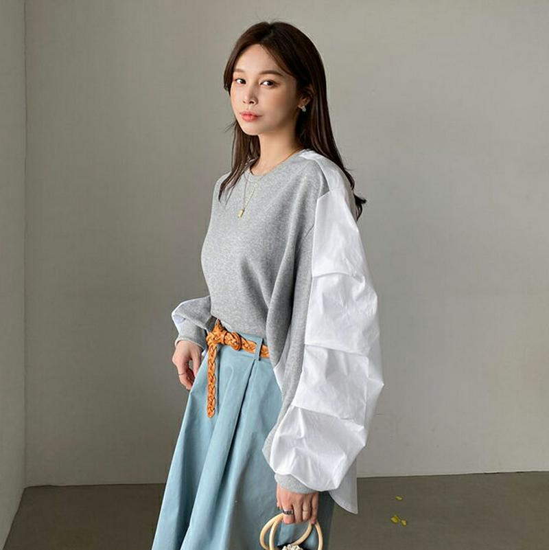 コントラストパフTシャツ・全3色・t61572 レディース【tops】【トップス Tシャツ 長袖 パフスリーブ パフ パフ袖 コ