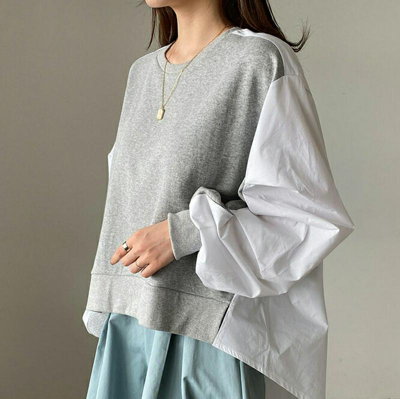 コントラストパフTシャツ・全3色・t61572 レディース【tops】【トップス Tシャツ 長袖 パフスリーブ パフ パフ袖 コ