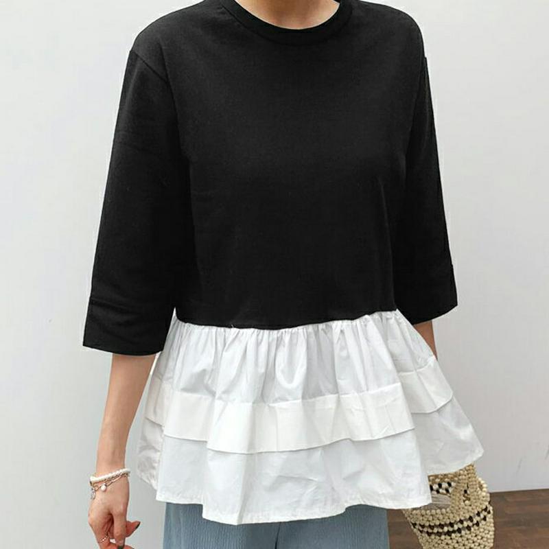 配色フレアヘムTシャツ・全3色・b61570 レディース【tops】【トップス　Tシャツ 七分丈 七分袖 7分袖 7分丈 フレア