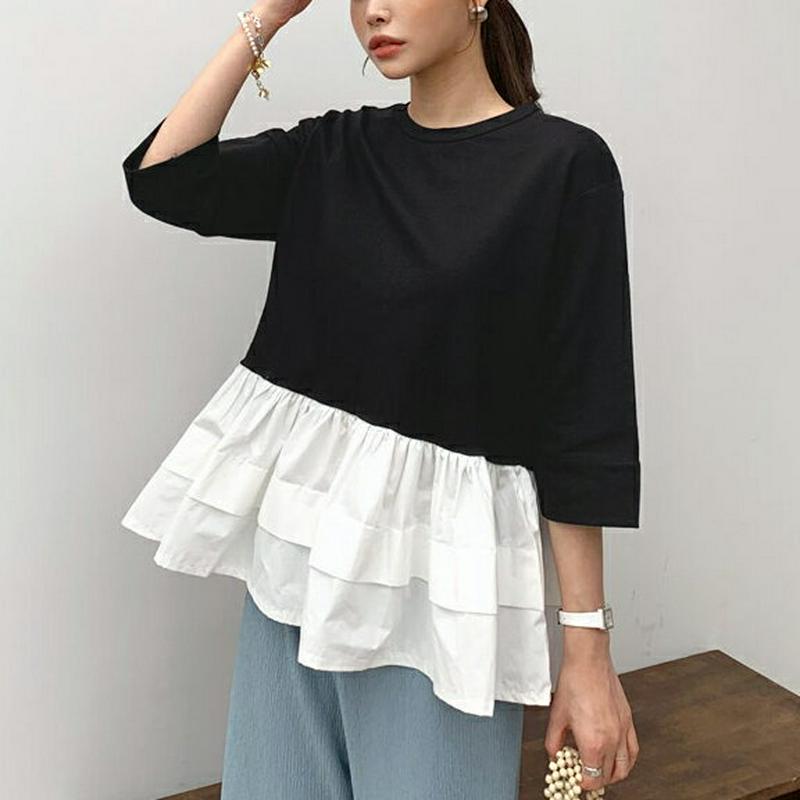 配色フレアヘムTシャツ・全3色・b61570 レディース【tops】【トップス　Tシャツ 七分丈 七分袖 7分袖 7分丈 フレア
