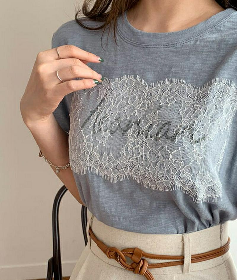 レースレタリングTシャツ・全3色・b61568 レディース【tops】【トップス Tシャツ 半袖 半そで レース レタリング ロ