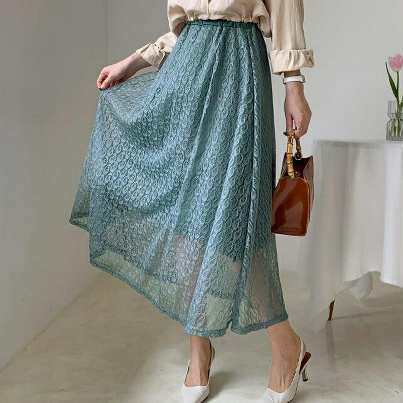 ペイズリーレーススカート・全4色・b61587 レディース【sk】【スカート ロング ロングスカート 透け感 シースルー シアー