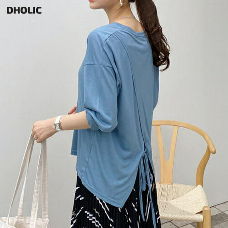 バックスリットリボンTシャツ・全5色・t61579 レディース【tops】【トップス Tシャツ バックスリット スリット バック