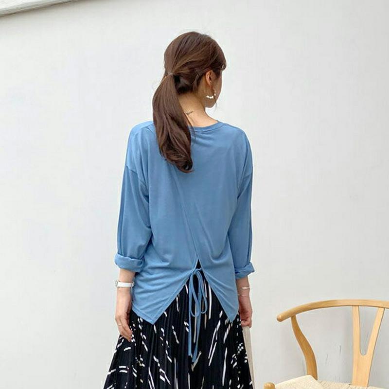 バックスリットリボンTシャツ・全5色・t61579 レディース【tops】【トップス Tシャツ バックスリット スリット バック