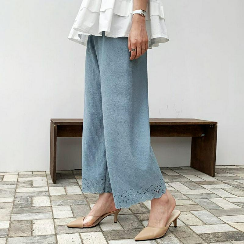 パンチングヘムパンツ・全4色・b61592 レディース【pt】【パンツ ロングパンツ ズボン ボトムス パンリング ウエストゴム
