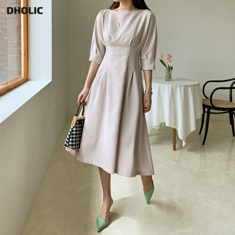 タックフレアワンピース・全2色・b61580 レディース【ops】【ワンピース ミディ丈 ミディワンピース 半袖 半そで ハーフ