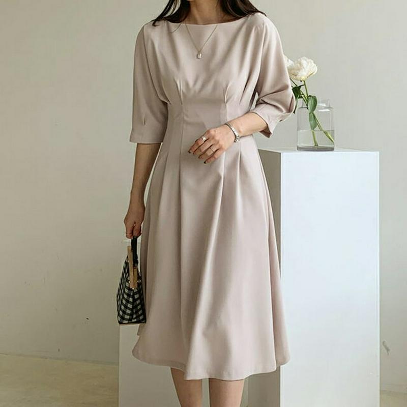 タックフレアワンピース・全2色・b61580 レディース【ops】【ワンピース ミディ丈 ミディワンピース 半袖 半そで ハーフ