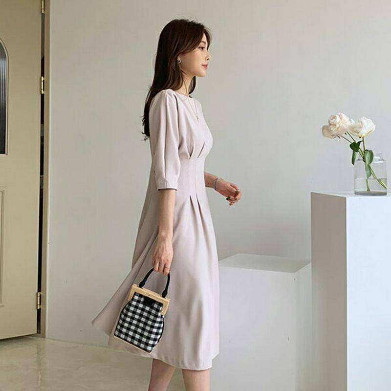 タックフレアワンピース・全2色・b61580 レディース【ops】【ワンピース ミディ丈 ミディワンピース 半袖 半そで ハーフ