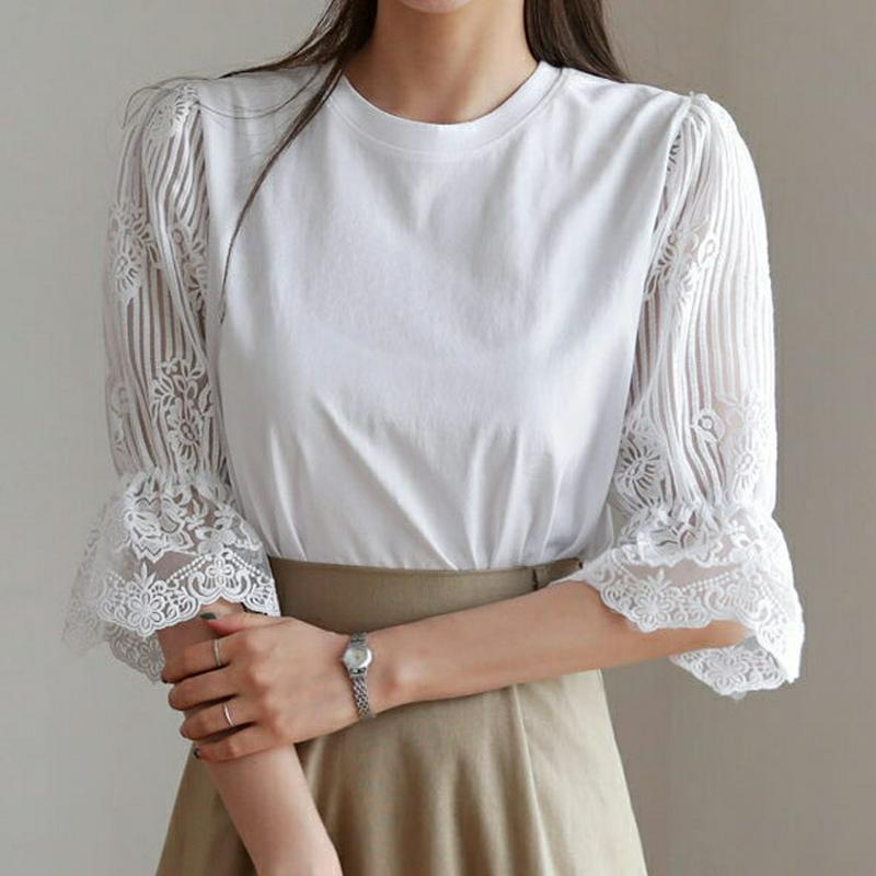 シアー刺繍スリーブTシャツ・全3色・b61567 レディース【tops】【トップス Tシャツ 半そで 半袖 ハーフスリーブ 刺繍