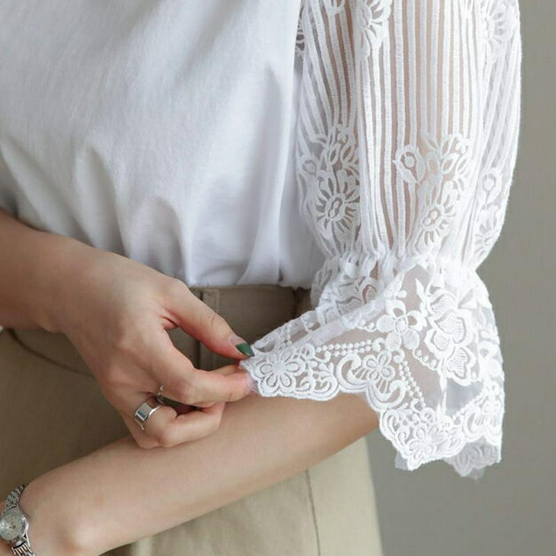 シアー刺繍スリーブTシャツ・全3色・b61567 レディース【tops】【トップス Tシャツ 半そで 半袖 ハーフスリーブ 刺繍