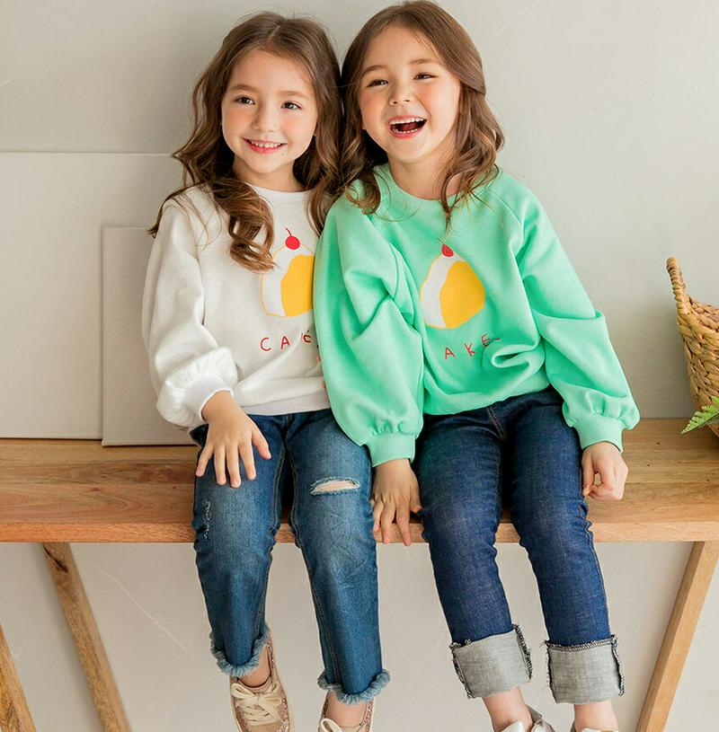 cakeプリントスウェット(ミント)・p000605 キッズ【3~8才】【tops】【トップス スウェット トレーナー ケーキ 