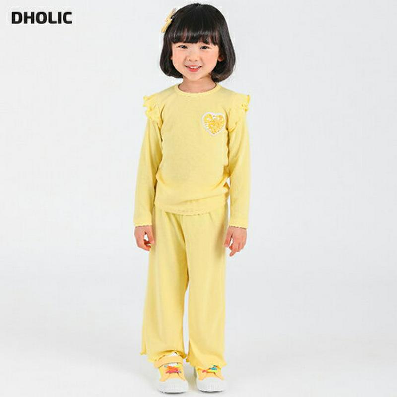 ハートスパンコールTシャツ&パンツSET・p000658 キッズ【3~8才】【set】【セットアップ トップス Tシャツ 長袖 フリル スパンコール ハート ロングパンツ ズボン 長ズボン パンツ 単色 カジュアル 女の子 子供 こども 子供服 こども服】【KIDS】