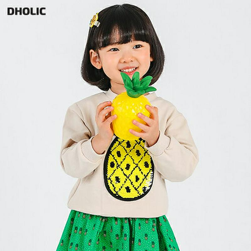 パイナップルスパンコールスウェット・p000660 キッズ【3~8才】【tops】【トップス スウェット トレーナー 長袖 パイナップル パイン スパンコール カジュアル 可愛い かわいい 女の子 男の子 子供 こども 子供服 こども服】【KIDS】