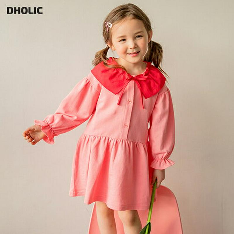 配色カラーリボンポイントワンピース・p000601 キッズ【3~8才】【ops】【ワンピース ミディ丈 ミディワンピース 長袖 