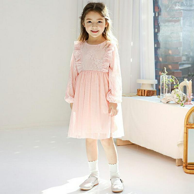 フリルレース切替チュールワンピース・p000588 キッズ【3~8才】【ops】【ワンピース ミディ丈 ミディワンピース チュー
