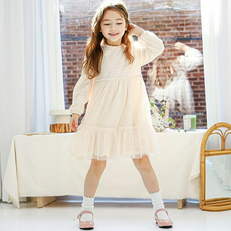 レース切替チュールワンピース・p000600 キッズ【3~8才】【ops】【ワンピース ミディ丈 ミディワンピース チュール レ