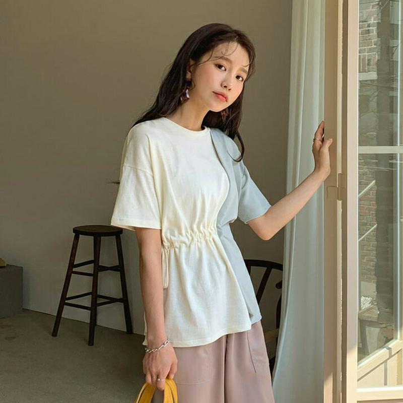 ドロストバイカラーTシャツ・全3色・b55708 レディース 【tops】【トップス Tシャツ 半袖 切り替え コントラスト ス