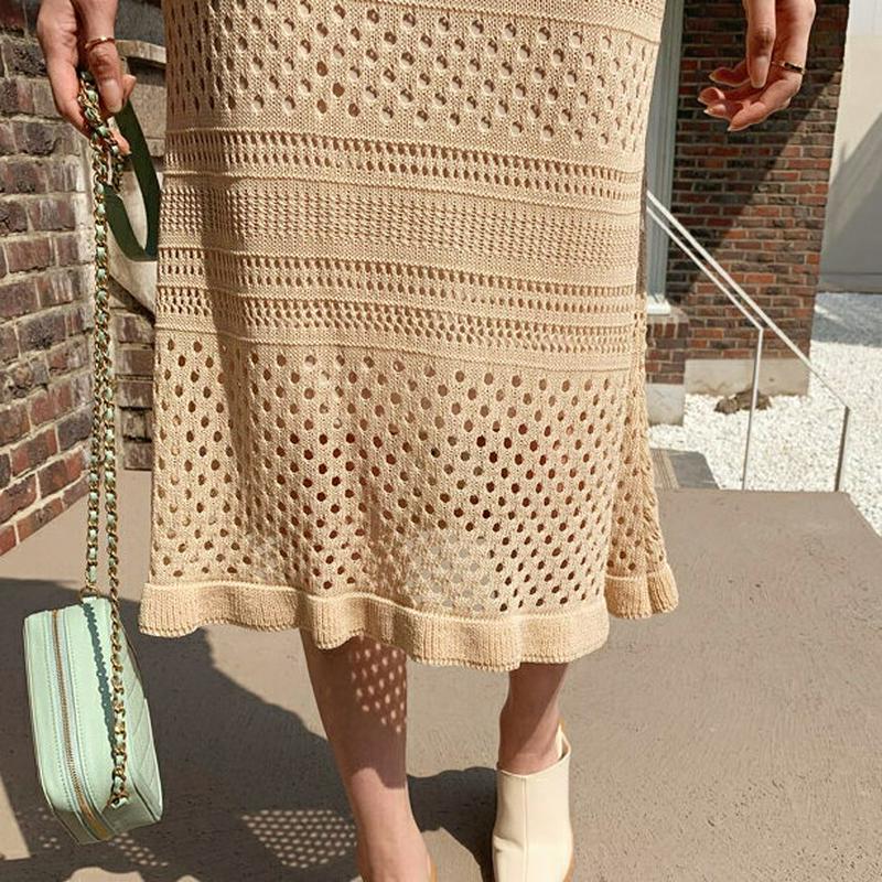 パンチングニットスカート・全2色・b55713 レディース 【sk】【スカート ロング ロング丈 ミディ丈 レース シースルー 