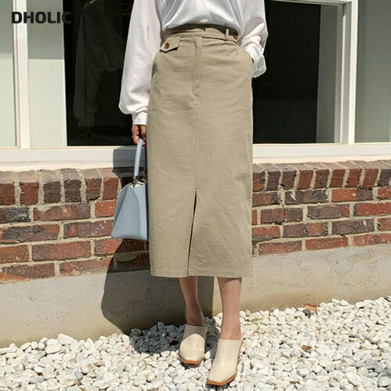 ボタンフラップスカート・全3色・t55725 レディース 【sk】【スカート ロング ロング丈 スリット ストレート Hライン 