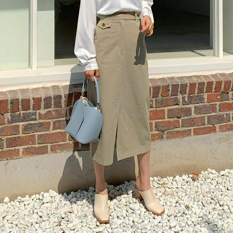 ボタンフラップスカート・全3色・t55725 レディース 【sk】【スカート ロング ロング丈 スリット ストレート Hライン 