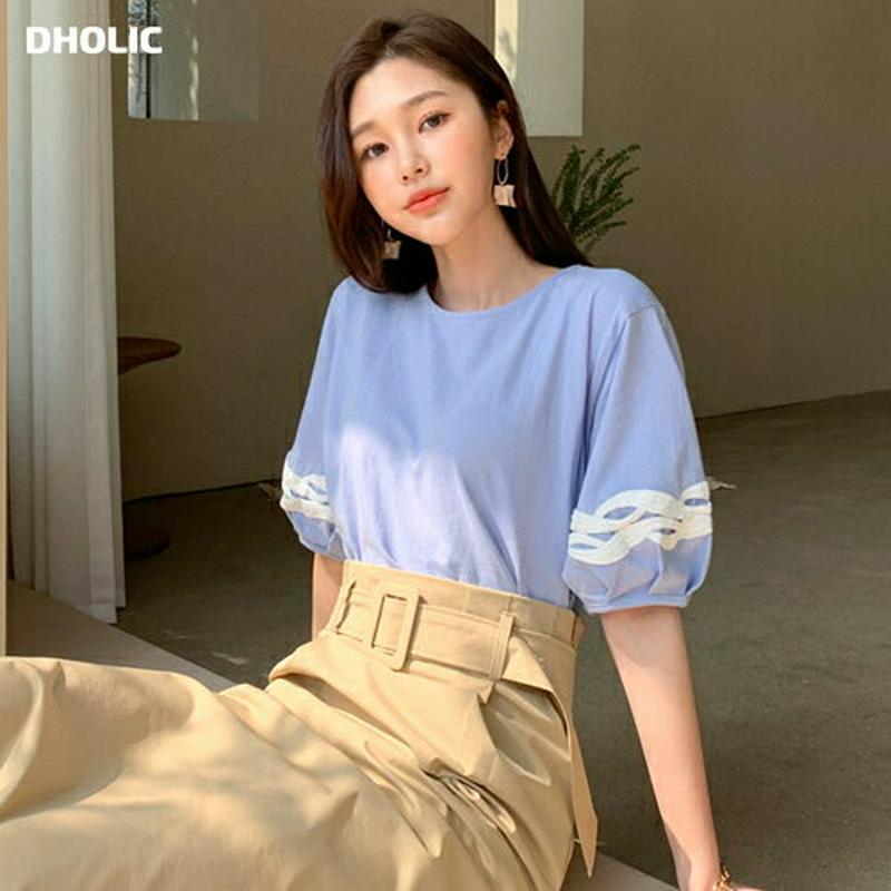 レースパフスリーブTシャツ・全3色・b55703 レディース 【tops】【トップス 半袖 Tシャツ レース パフスリーブ ラウ