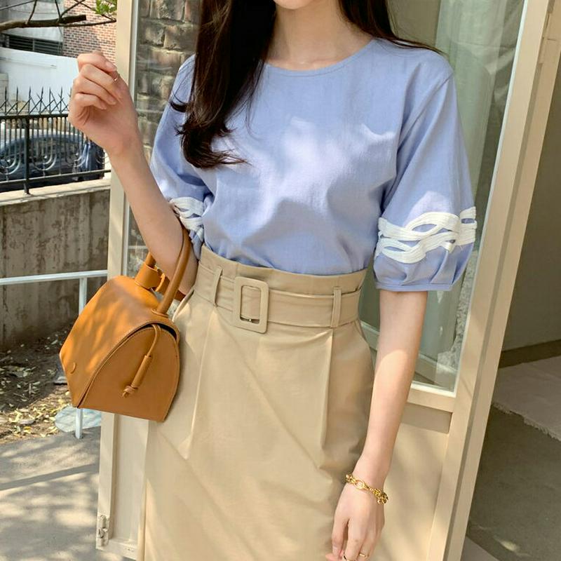 レースパフスリーブTシャツ・全3色・b55703 レディース 【tops】【トップス 半袖 Tシャツ レース パフスリーブ ラウ