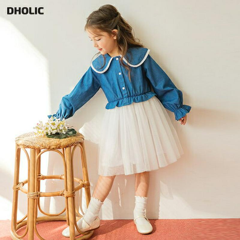 ラウンドカラーブラウス切替ワンピース・p000586 キッズ【3~8才】【ops】【ワンピース ミディ丈 ミディワンピース 長袖