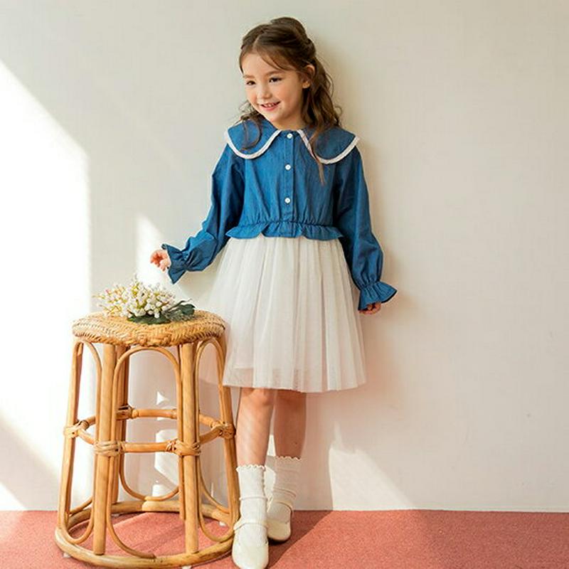 ラウンドカラーブラウス切替ワンピース・p000586 キッズ【3~8才】【ops】【ワンピース ミディ丈 ミディワンピース 長袖