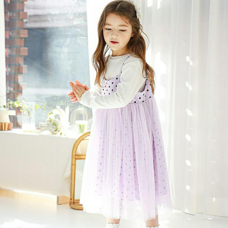 ドット柄チュールキャミワンピース・p000607 キッズ【3~8才】【ops】【ワンピース ロング ロングワンピース ドット 柄