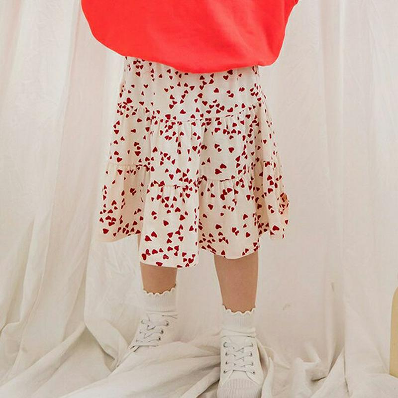 ミニハート柄ティアードスカート・p000581 キッズ【3~8才】【sk】【スカート ミニスカート ひざ上 ハート ティアード 