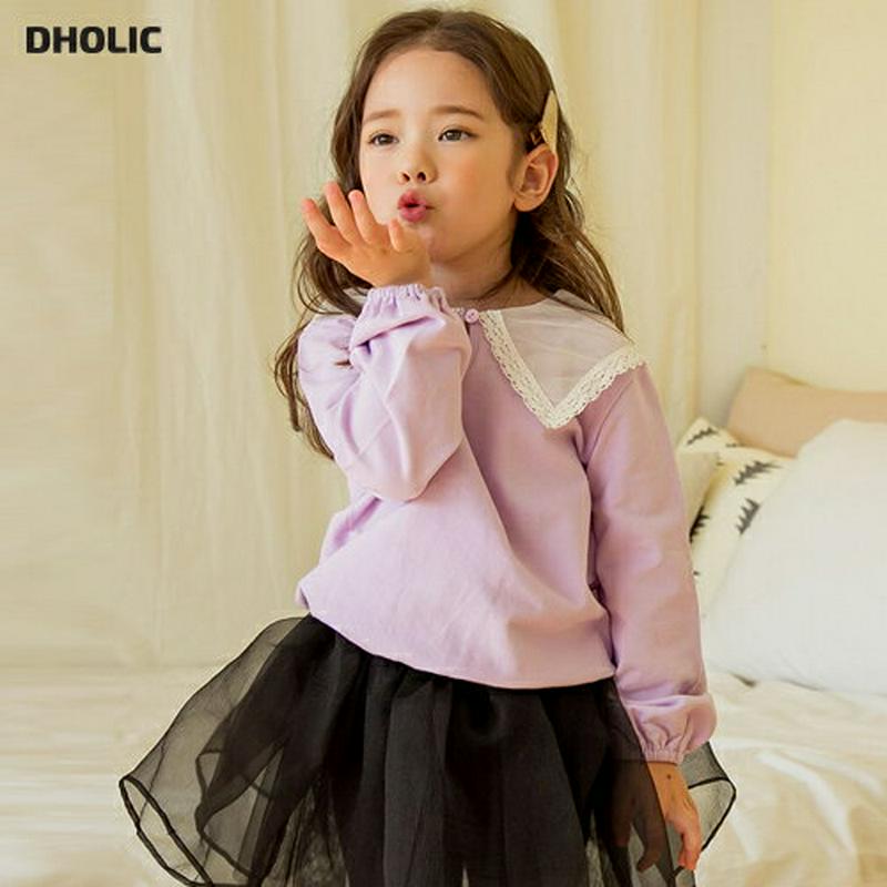 レースヘムカラーTシャツ・p000593 キッズ【3~8才】【tops】【トップス Tシャツ 長袖 レース 襟コンシャス ガーリ