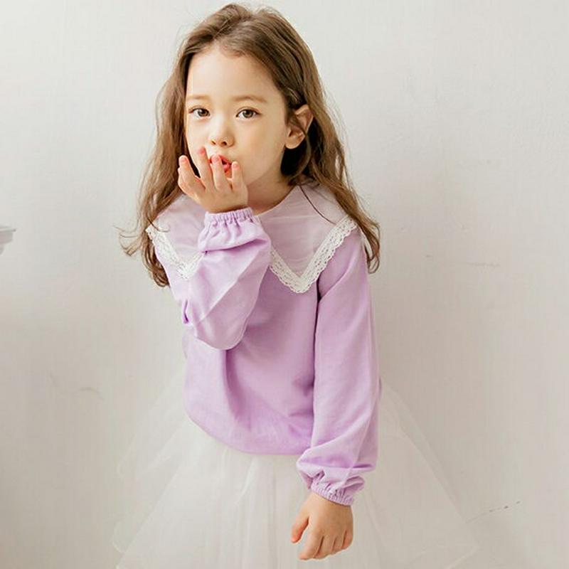 レースヘムカラーTシャツ・p000593 キッズ【3~8才】【tops】【トップス Tシャツ 長袖 レース 襟コンシャス ガーリ