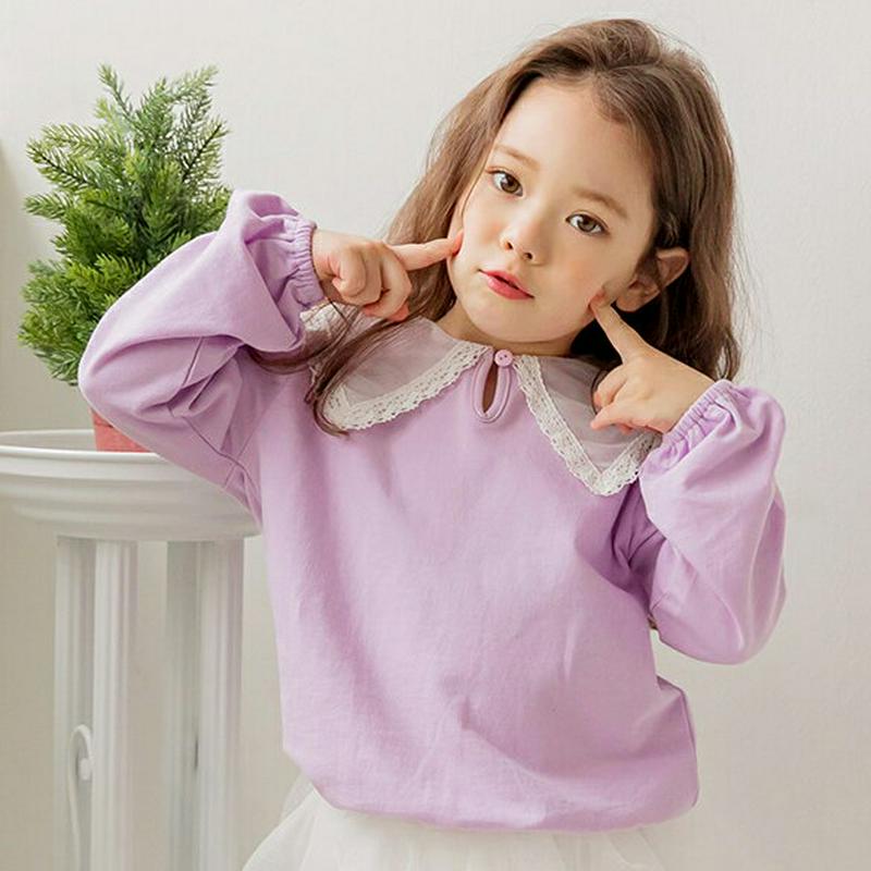 レースヘムカラーTシャツ・p000593 キッズ【3~8才】【tops】【トップス Tシャツ 長袖 レース 襟コンシャス ガーリ