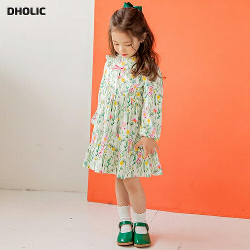 リボンフリルカラー花柄ワンピース・p000599 キッズ【3~8才】【ops】【ワンピース ミディ丈 ミディワンピース ひざ丈 