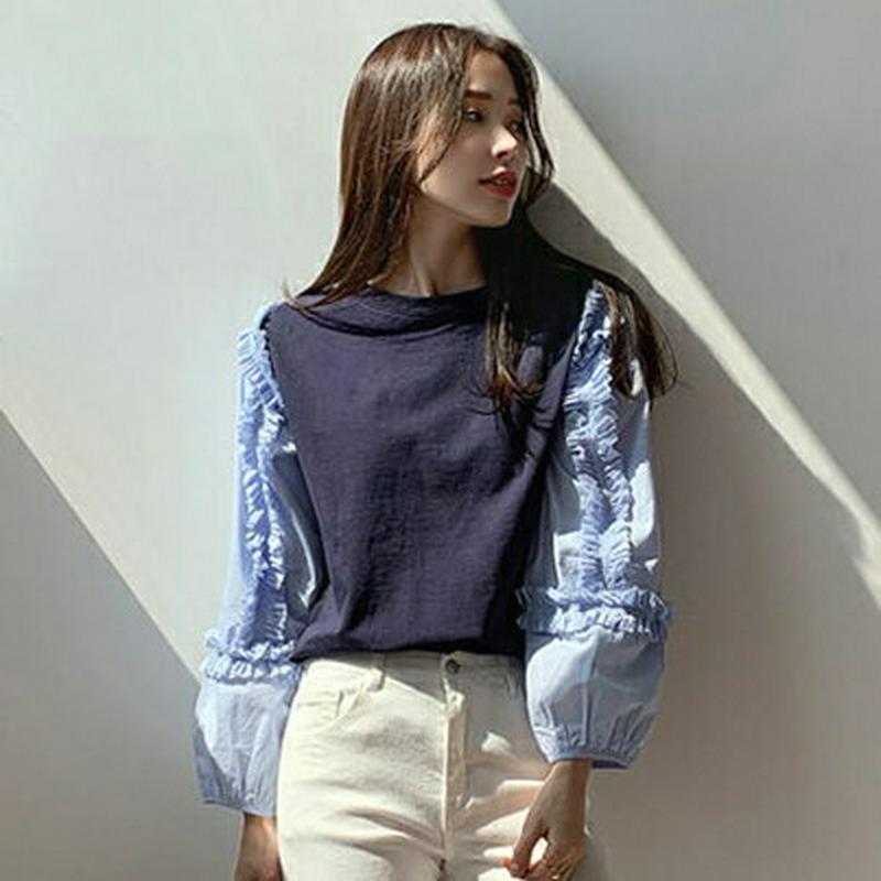 フリルスリーブTシャツ・全4色・b61591 レディース【tops】【トップス Tシャツ 長袖 フリル フリルスリーブ 袖コンシ