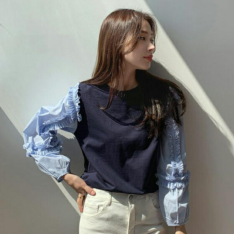 フリルスリーブTシャツ・全4色・b61591 レディース【tops】【トップス Tシャツ 長袖 フリル フリルスリーブ 袖コンシ