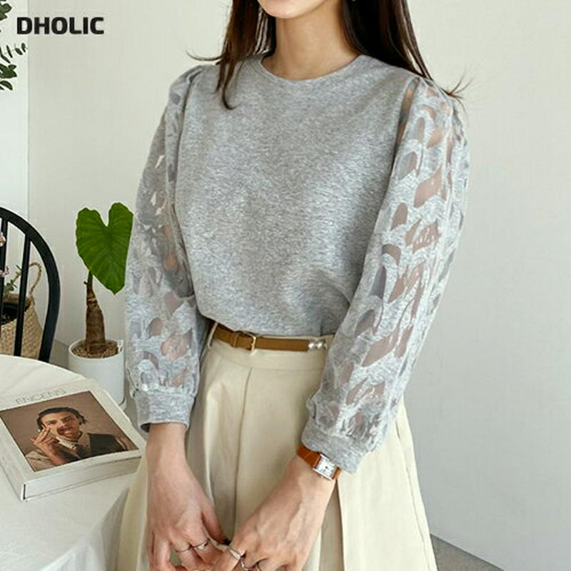 メッシュスリーブTシャツ・全3色・b61588 レディース【tops】【トップス Tシャツ 長袖 メッシュ 透け感 シースルー 
