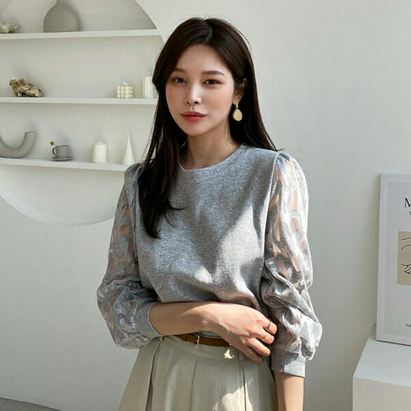 メッシュスリーブTシャツ・全3色・b61588 レディース【tops】【トップス Tシャツ 長袖 メッシュ 透け感 シースルー 