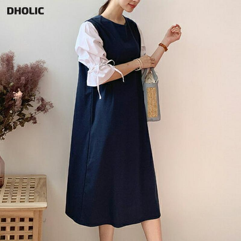 配色ドロストスリーブワンピース・全3色・t61606 レディース【ops】【ワンピース ミディ丈 ミディワンピース ドロスト 配