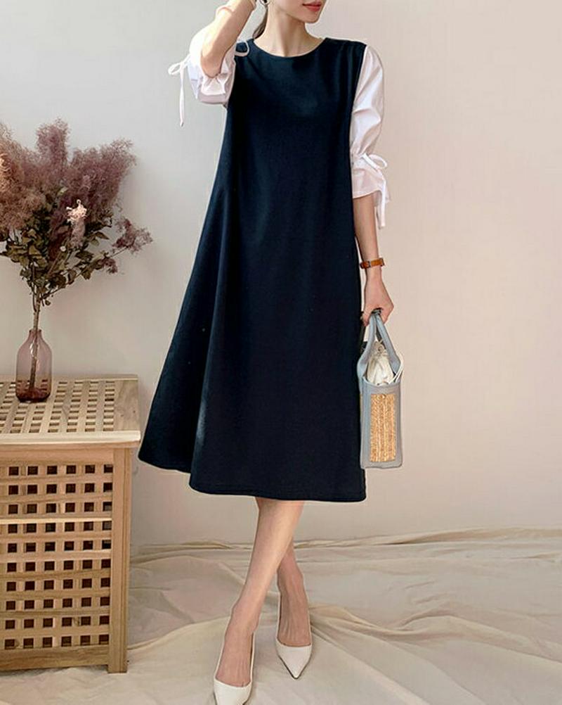 配色ドロストスリーブワンピース・全3色・t61606 レディース【ops】【ワンピース ミディ丈 ミディワンピース ドロスト 配