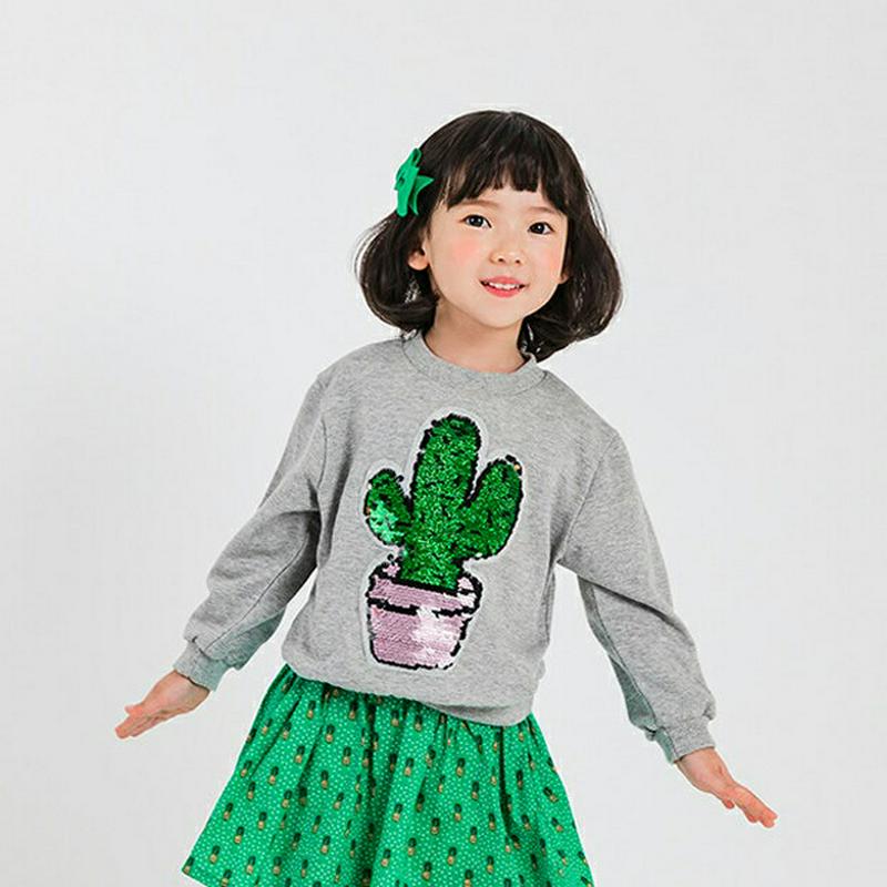 スパンコールサボテンスウェット・p000577 キッズ【3~8才】【tops】【トップス スウェット スパンコール 長袖 トレーナー サボテン さぼてん カジュアル ラフ 女の子 男の子 子供 こども 子供服 こども服】【KIDS】