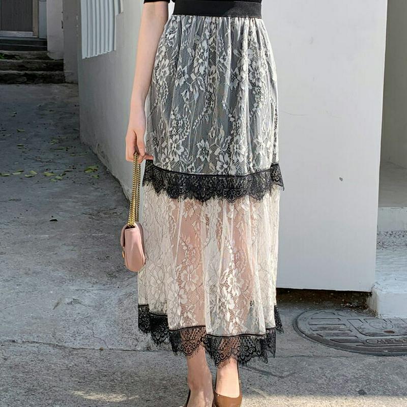 フラワーレーススカート・全3色・b58581 レディース 【sk】【スカート ロング丈　ロング レース シースルー 花柄 切り替