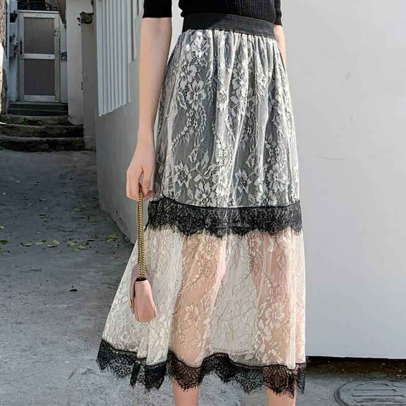 フラワーレーススカート・全3色・b58581 レディース 【sk】【スカート ロング丈　ロング レース シースルー 花柄 切り替