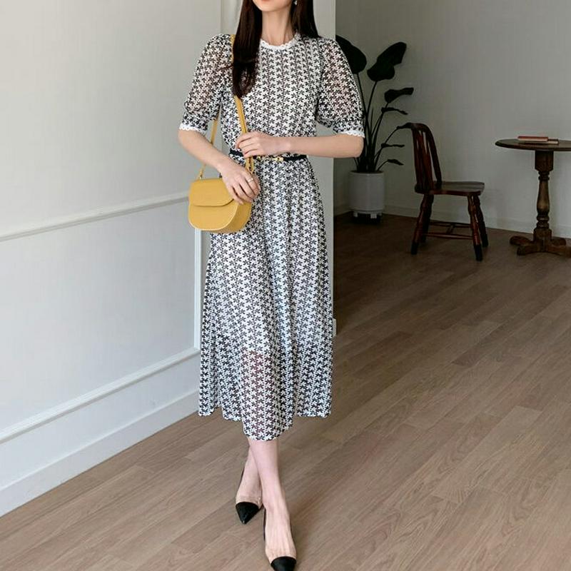 フローラルレースワンピース・全2色・b58571 レディース 【ops】【ワンピース ロング ロング丈 半袖 シースルー 花柄 