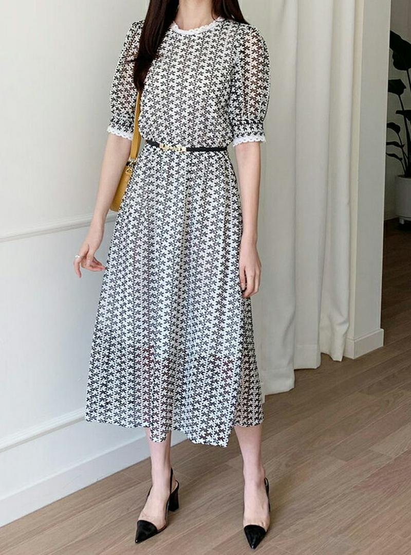 フローラルレースワンピース・全2色・b58571 レディース 【ops】【ワンピース ロング ロング丈 半袖 シースルー 花柄 