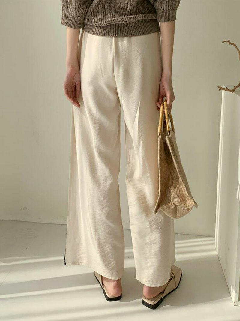 ダブルラインワイドパンツ・全2色・b58582 レディース 【pt】【パンツ ズボン ワイド ストレート ライン ウエストゴム 