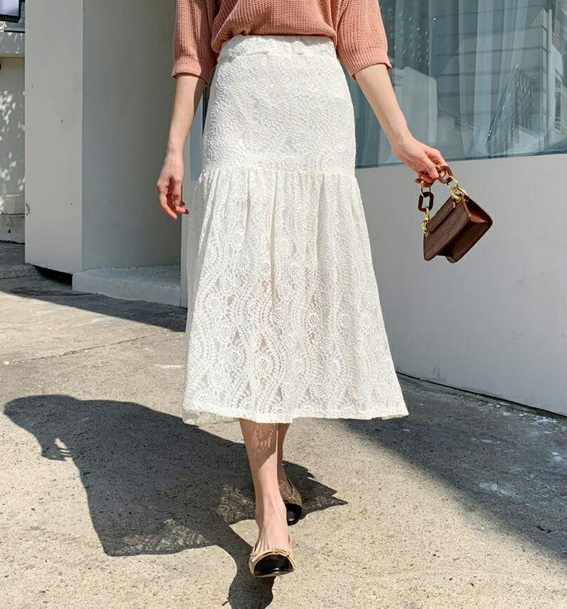 フレアレーススカート・全3色・t58576 レディース 【sk】【スカート ロング丈 ロング レース シースルー フレア 無地 